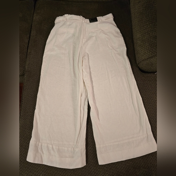 Banana Republic Linen Pants Womens 14 White Blake Cropped Mid Rise Belted - Picture 11 of 13